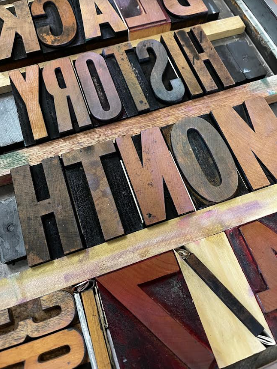 The 100-year-old wood type used by Whitmer Printmaking artists.  M.Squibb