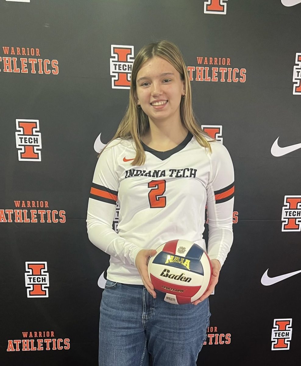 Tayler Staples poses proudly with her new Indiana Tech volleyball jersey.